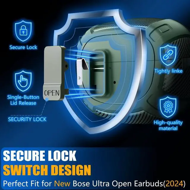 Alt view image 2 of 6 - for Bose Ultra Open Earbuds Case Cover 2024 with Cleaner Kit,Military Hard Cover with Lock for Bose Open Ear Earbuds Charging Case Accessories with Keychain for Men Women-Geen