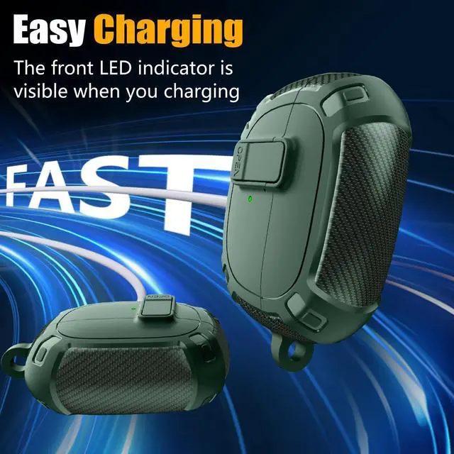 Alt view image 3 of 6 - for Bose Ultra Open Earbuds Case Cover 2024 with Cleaner Kit,Military Hard Cover with Lock for Bose Open Ear Earbuds Charging Case Accessories with Keychain for Men Women-Geen