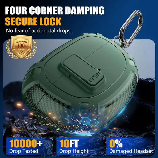 Alt view image 4 of 6 - for Bose Ultra Open Earbuds Case Cover 2024 with Cleaner Kit,Military Hard Cover with Lock for Bose Open Ear Earbuds Charging Case Accessories with Keychain for Men Women-Geen