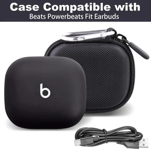 Alt view image 2 of 7 - Hard Case for Beats Powerbeats Fit with Carabiner Clip, Black | Travel Storage, Space For Earbuds And Accessories, Soft Lining, Protective Exterior