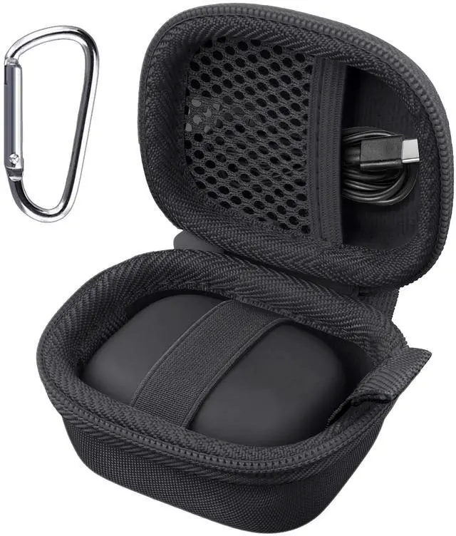 Main image of Hard Case for Beats Powerbeats Fit with Carabiner Clip, Black | Travel Storage, Space For Earbuds And Accessories, Soft Lining, Protective Exterior