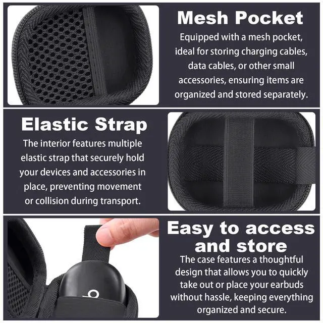 Alt view image 3 of 7 - Hard Case for Beats Powerbeats Fit with Carabiner Clip, Black | Travel Storage, Space For Earbuds And Accessories, Soft Lining, Protective Exterior