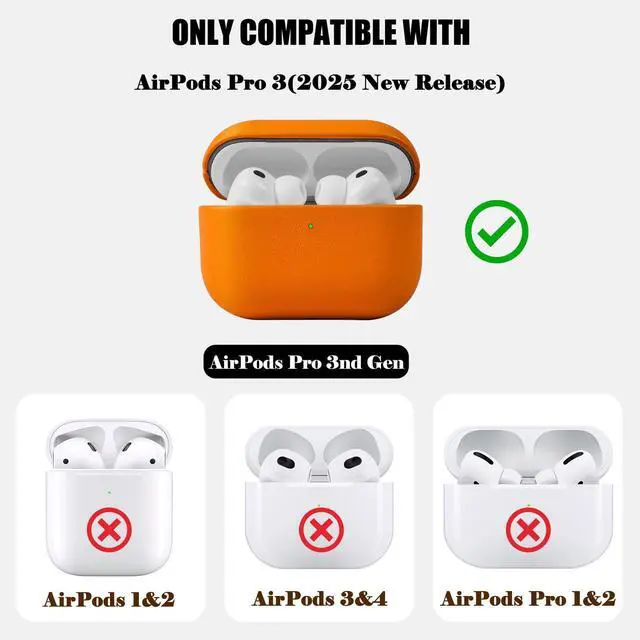 Alt view image 5 of 6 - for AirPods Pro 3 (2025) 100% Genuine Leather Case,Full-Grain Leather Cover Case,Handmade Top,Shockproof Protective,Wireless Charging,for AirPods Pro 3rd Gen (Orange, No Rope)