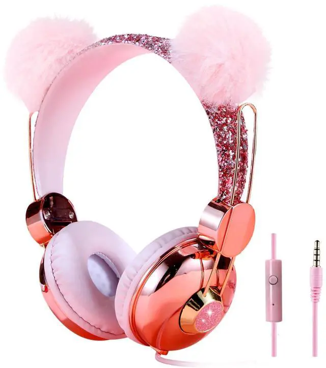 Main image of Kids Headphones for Girls, Cute Bear Ear Headphones with Microphone, 3.5mm Jack Wired Girls Headphones for School/Travel/iPad/Tablet (Pink)