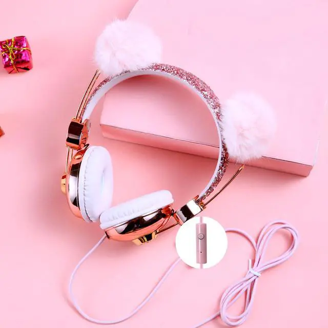 Alt view image 4 of 6 - Kids Headphones for Girls, Cute Bear Ear Headphones with Microphone, 3.5mm Jack Wired Girls Headphones for School/Travel/iPad/Tablet (Pink)
