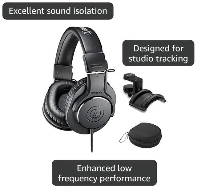 Alt view image 3 of 7 - ATH-M20x Closed-Back Monitor Headphones Bundle with Auray Headphones Holder and Headphone Case