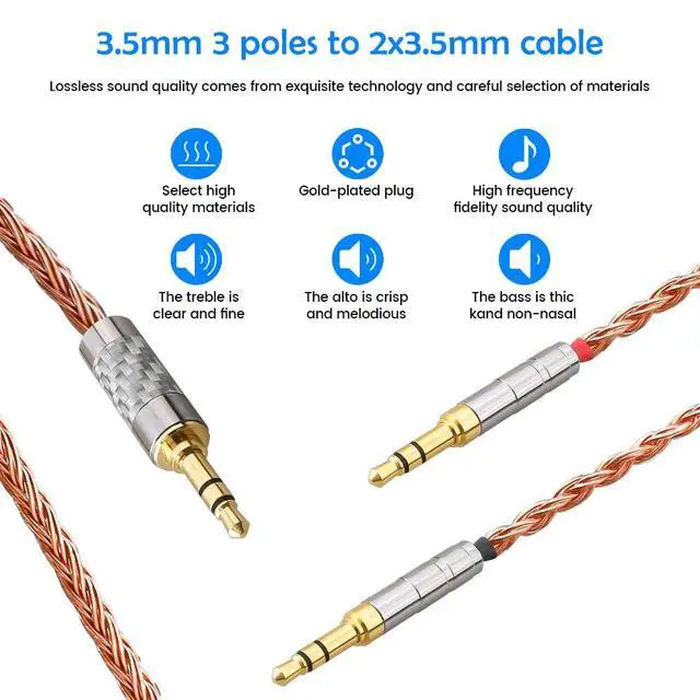 Alt view image 3 of 6 - XIUSHAOT Replacement Cable for Hifiman SUNDARA Ananda,Upgrade Cable for Hifiman HE4XX/HE-400i/HE560/HE-350/HE1000 Headphone 2.5mm/3.5mm/4.4mm to Dual 3.5mm (Copper, 3.5mm 3 Poles)