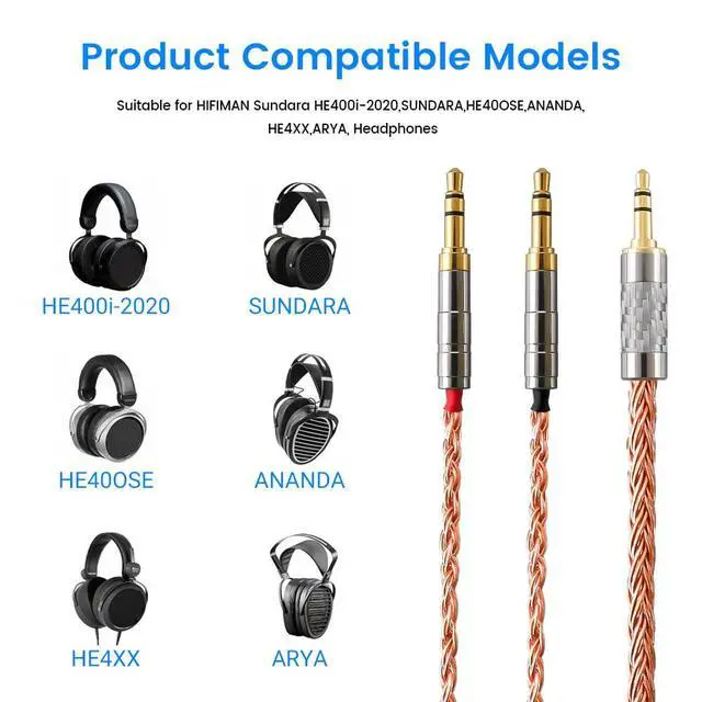 Alt view image 4 of 6 - XIUSHAOT Replacement Cable for Hifiman SUNDARA Ananda,Upgrade Cable for Hifiman HE4XX/HE-400i/HE560/HE-350/HE1000 Headphone 2.5mm/3.5mm/4.4mm to Dual 3.5mm (Copper, 3.5mm 3 Poles)