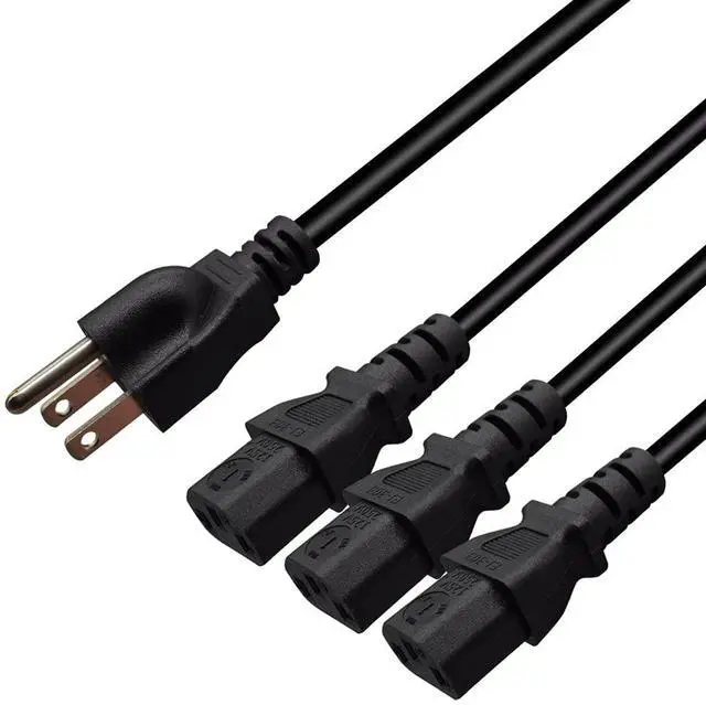 Main image of Computer Power Splitter Cord, NEMA 5-15P to 3X C13 - C13 Y-Cable, Power Cord Y Splitter Cable - Power 3 Monitors at Once (10ft/3m, 5-15P to 3XC13)