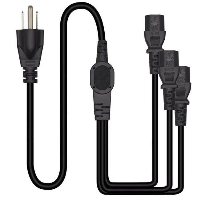Alt view image 4 of 7 - Computer Power Splitter Cord, NEMA 5-15P to 3X C13 - C13 Y-Cable, Power Cord Y Splitter Cable - Power 3 Monitors at Once (10ft/3m, 5-15P to 3XC13)