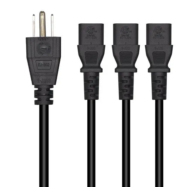 Alt view image 3 of 7 - Computer Power Splitter Cord, NEMA 5-15P to 3X C13 - C13 Y-Cable, Power Cord Y Splitter Cable - Power 3 Monitors at Once (10ft/3m, 5-15P to 3XC13)