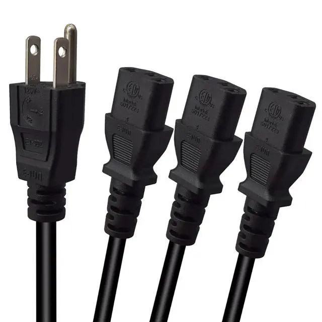 Alt view image 5 of 7 - Computer Power Splitter Cord, NEMA 5-15P to 3X C13 - C13 Y-Cable, Power Cord Y Splitter Cable - Power 3 Monitors at Once (10ft/3m, 5-15P to 3XC13)