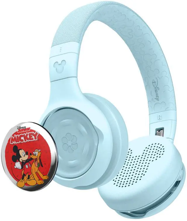 Main image of Disney Kids Bluetooth Foldable Headphones: Use Wired or Wireless for Travel, Education, and Screen-Free Entertainment | Includes Mickey Mouse StoryShield, Blue
