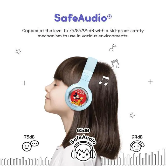 Alt view image 3 of 7 - Disney Kids Bluetooth Foldable Headphones: Use Wired or Wireless for Travel, Education, and Screen-Free Entertainment | Includes Mickey Mouse StoryShield, Blue