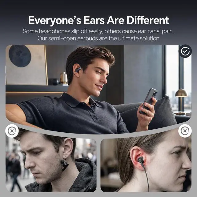 Alt view image 5 of 7 - Semi Open Over Ear Earbuds Wireless Bluetooth Semi Open Ear Headphones Air Conduction Earbuds with Over-Ear Hooks Open Ear Buds Out of Ear Headphones