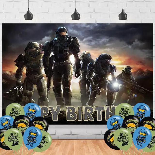 Main image of Game Backdrop Birthday Banner for The Master Chief Birthday Party Supplies The Master Chief Photograph Background Photo Booth 5x3ft