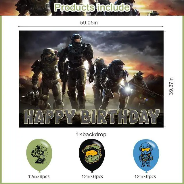 Alt view image 2 of 7 - Game Backdrop Birthday Banner for The Master Chief Birthday Party Supplies The Master Chief Photograph Background Photo Booth 5x3ft