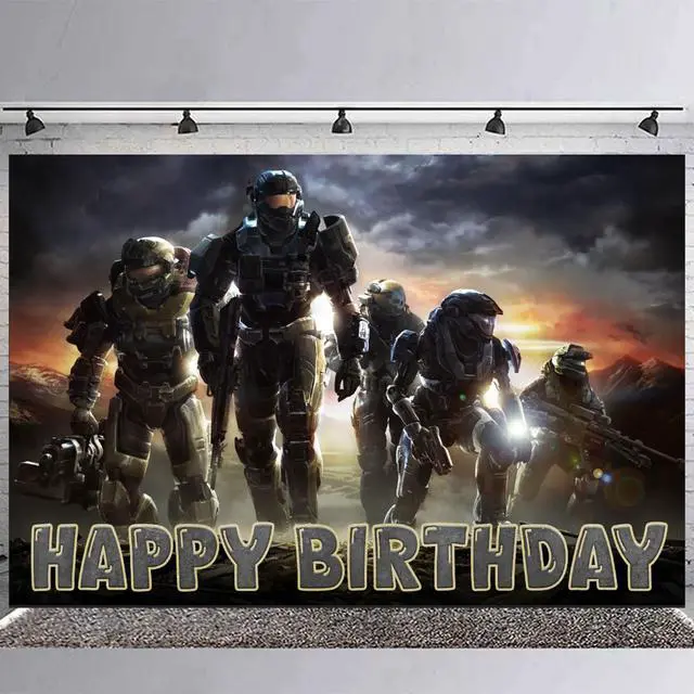 Alt view image 3 of 7 - Game Backdrop Birthday Banner for The Master Chief Birthday Party Supplies The Master Chief Photograph Background Photo Booth 5x3ft