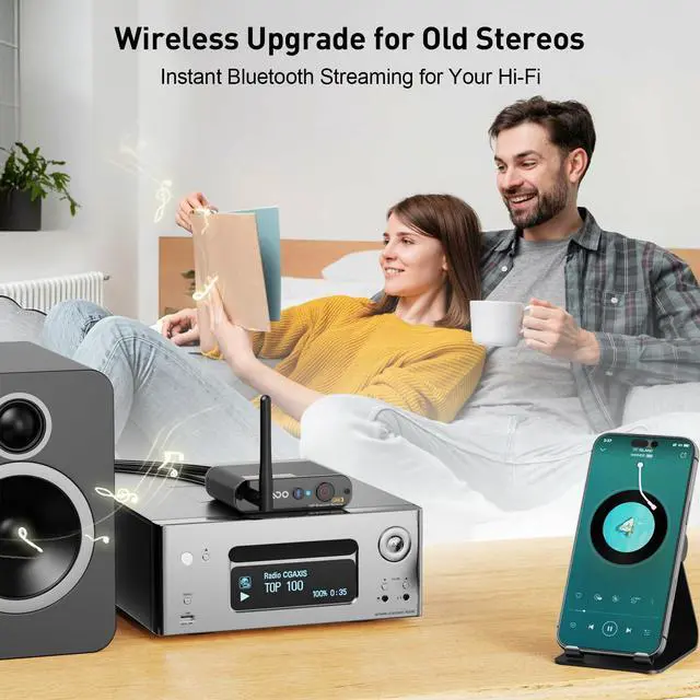 Alt view image 2 of 7 - DS200Plus Bluetooth 5.3 Receiver for Home Stereo with Audiophile DAC | HiFi Wireless Audio Adapter with LDAC, aptX HD & Low Latency, Long Range, Optical Coaxial RCA Outputs