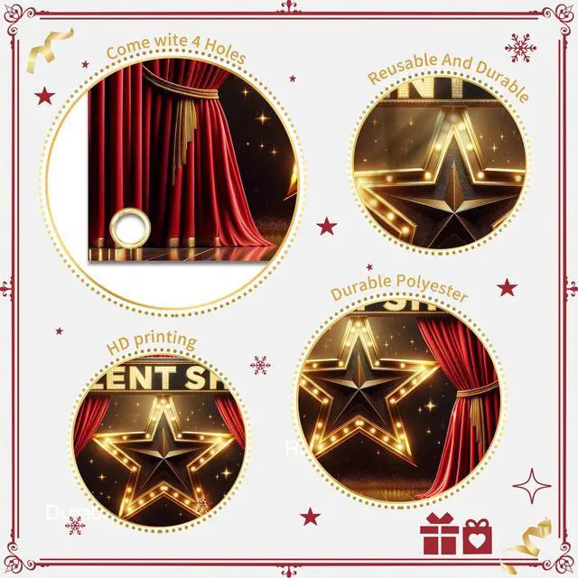 Alt view image 6 of 7 - Talent Show Backdrop Banner Starlight Stage Theme Background Decor for Boys Girls Performance Magic Shows Talent Party Birthday Party Favors Decorations Supplies 72x43in