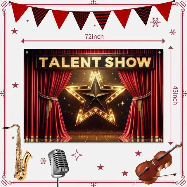 Alt view image 7 of 7 - Talent Show Backdrop Banner Starlight Stage Theme Background Decor for Boys Girls Performance Magic Shows Talent Party Birthday Party Favors Decorations Supplies 72x43in