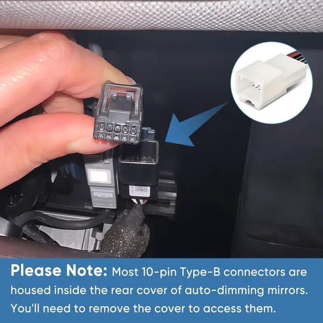 Alt view image 6 of 7 - DashCam Power Adapter,(10P TypeB) Compatible with Select Toyota and Lexus | for Toyota (Corolla, Highlander, RAV4, Tacoma, Tundra, 4Runner) and Lexus (IS, ES, RX, NX, LS) with Auto-Dimming Mirror