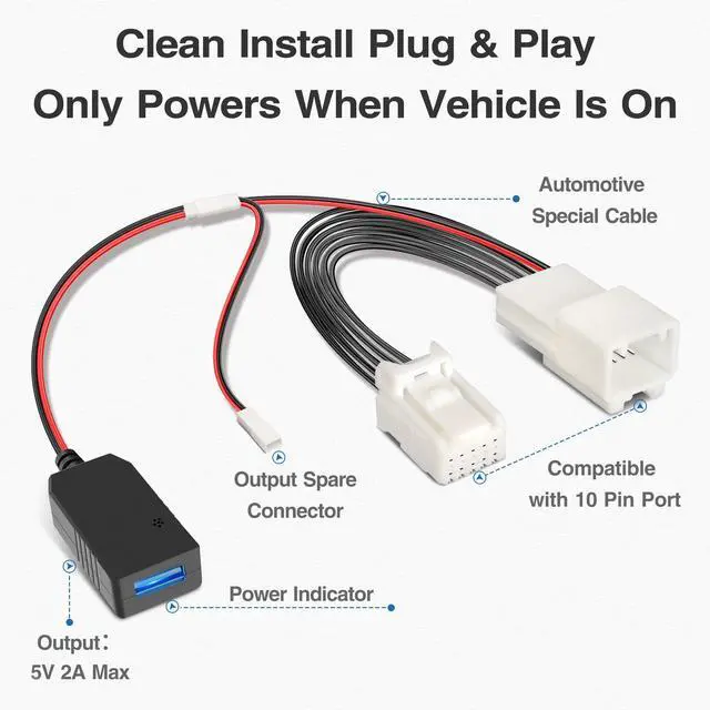 Alt view image 7 of 7 - DashCam Power Adapter,(10P TypeB) Compatible with Select Toyota and Lexus | for Toyota (Corolla, Highlander, RAV4, Tacoma, Tundra, 4Runner) and Lexus (IS, ES, RX, NX, LS) with Auto-Dimming Mirror