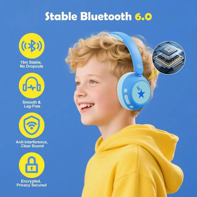 Alt view image 5 of 7 - Nova1Star Active Noise Cancelling Headphones for Kids, 70H Play Time,Bluetooth6.0,3-Level Volume 75/85/94dB,ANC Safe Wireless Listen, Fast Charging,with Mic,for School,Travel & Airplane