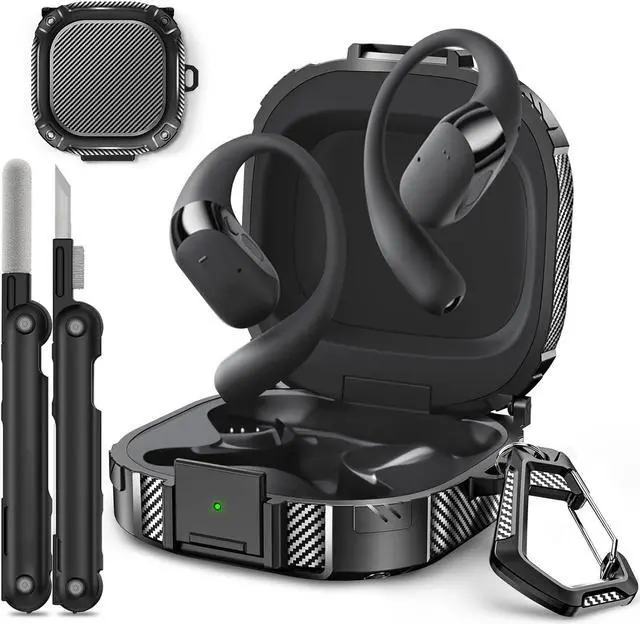 Main image of for SHOKZ OpenFit 2 Case with Secure Lock, Shock Protective Hard Shell Case Compatible with SHOKZ OpenFit 2 Open-Ear Headphones Case Cover with Keychain & Cleaning Kit, Black