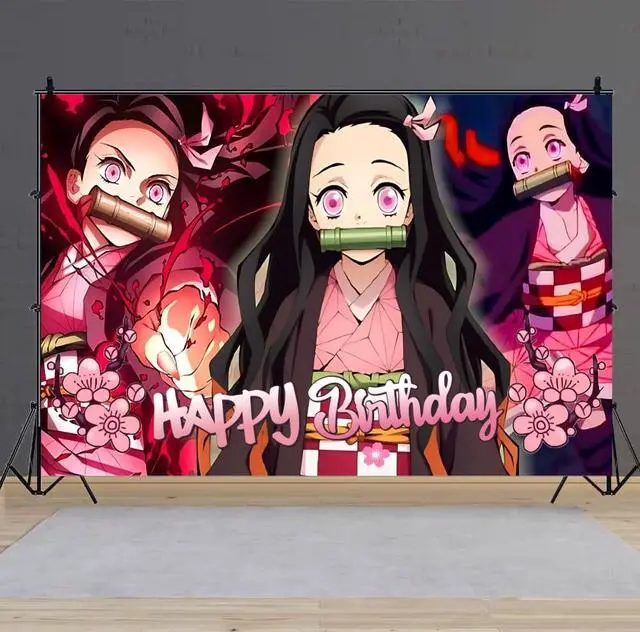 Alt view image 4 of 6 - Birthday Nezuko Party Decorations, 5x3ft Demon Happy Birthday Back Drop Banner Theme Backdrop Banner for Slayer Party Decorations Indoor Outdoor