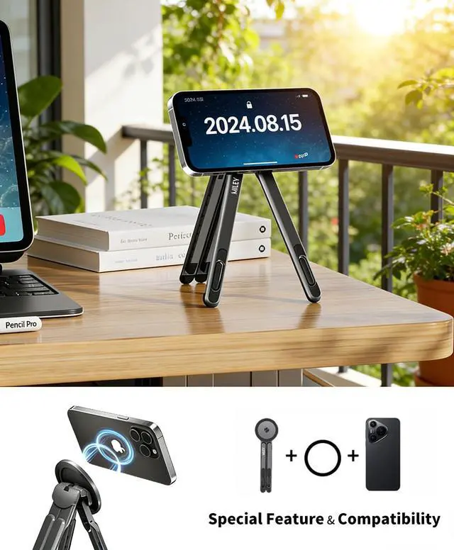 Alt view image 5 of 7 - Laptop Stand for Desk, 8-Level Adjustable, Magnetic Phone Mount Gray | For 1317 in laptops. Aluminum build, anti-slip support and fold-flat portability. Includes a magnetic ring and carry bag