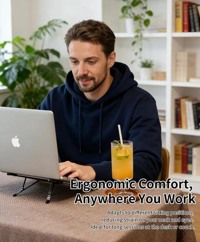 Alt view image 7 of 7 - Laptop Stand for Desk, 8-Level Adjustable, Magnetic Phone Mount Gray | For 1317 in laptops. Aluminum build, anti-slip support and fold-flat portability. Includes a magnetic ring and carry bag