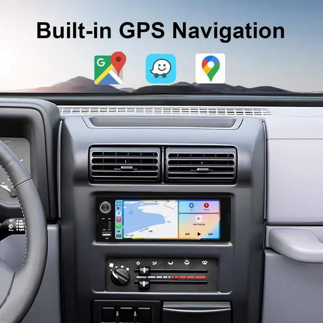Alt view image 2 of 7 - 6.36-Inch Single Din Touchscreen Car Stereo - Linux System Single Din Wired/Wireless Carplay Android Auto,1080P HD GPS Navigation Handsfree Calling, SWC/FM/BT