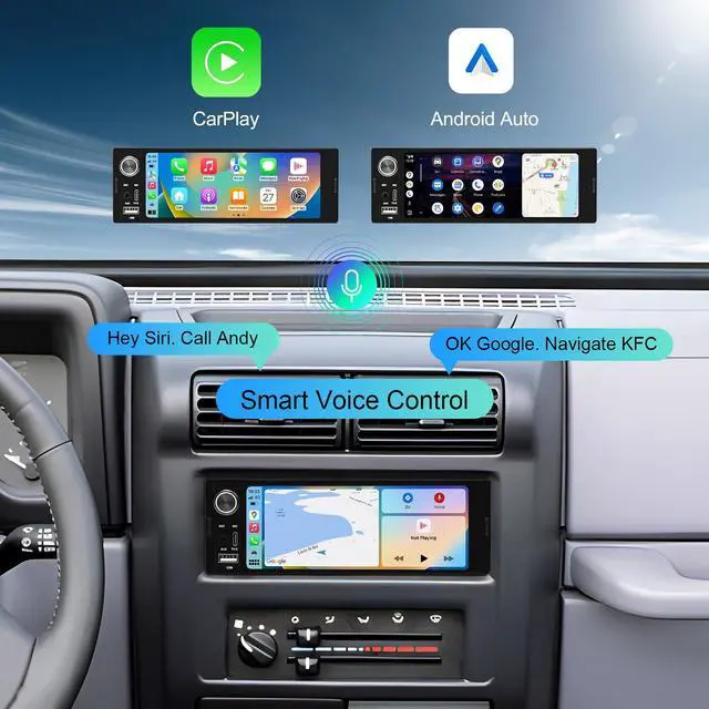 Alt view image 3 of 7 - 6.36-Inch Single Din Touchscreen Car Stereo - Linux System Single Din Wired/Wireless Carplay Android Auto,1080P HD GPS Navigation Handsfree Calling, SWC/FM/BT