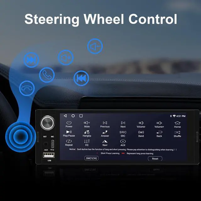 Alt view image 6 of 7 - 6.36-Inch Single Din Touchscreen Car Stereo - Linux System Single Din Wired/Wireless Carplay Android Auto,1080P HD GPS Navigation Handsfree Calling, SWC/FM/BT
