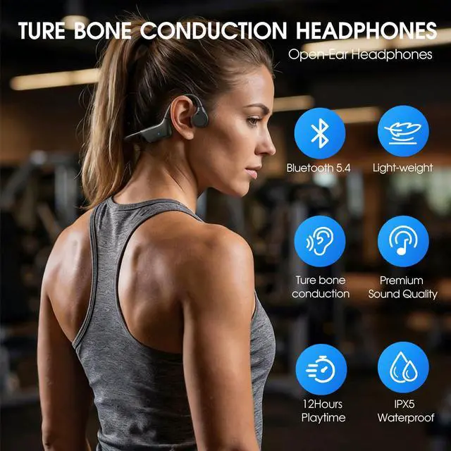 Alt view image 2 of 7 - Bone Conduction Headphones - Bluetooth 5.4 Open Ear Wireless Headset, 12Hr Battery Life, IPX5 Waterproof - for Sports, Running, Hiking, Cycling - Includes Earplugs