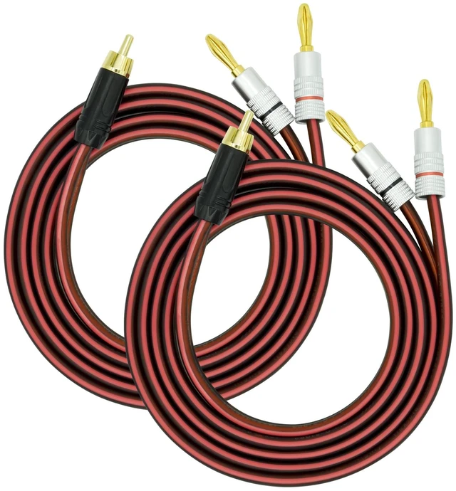 Main image of 2Pack RCA to Banana Plug Speaker Cable 14AWG 4N OFC Gold-Plated - Double Shielded Audio Cable for Amplifier, Subwoofer, Home Theater 16.4FT