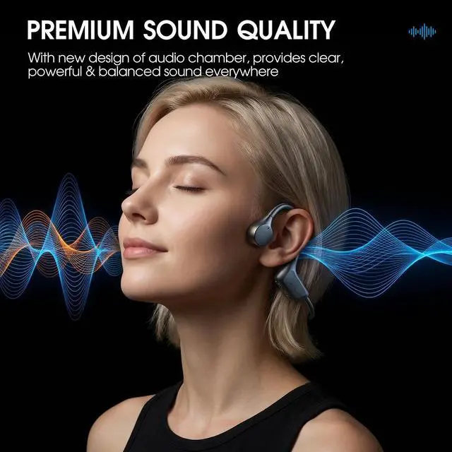 Alt view image 4 of 7 - Bone Conduction Headphones - Bluetooth 5.4 Open Ear Wireless Headset, 12Hr Battery Life, IPX5 Waterproof - for Sports, Running, Hiking, Cycling - Includes Earplugs
