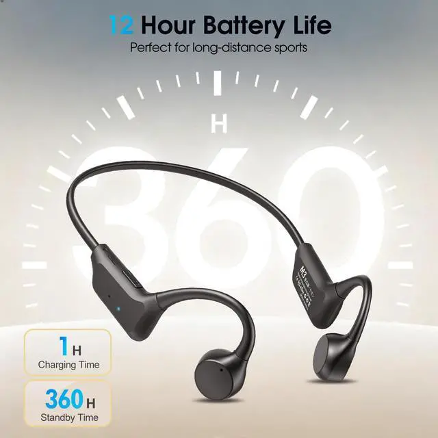Alt view image 6 of 7 - Bone Conduction Headphones - Bluetooth 5.4 Open Ear Wireless Headset, 12Hr Battery Life, IPX5 Waterproof - for Sports, Running, Hiking, Cycling - Includes Earplugs