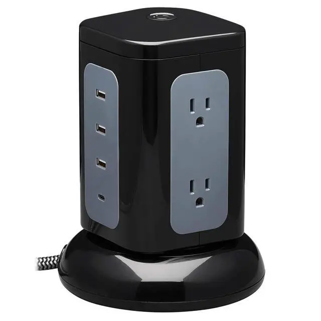Alt view image 2 of 7 - TLP606UCTOWER Charging Tower Power Strip Surge Protector & Charging Station with USB Ports, 1800 Joules, 6 Outlets, 3 USB-A + 1 USB-C, 8ft Cord, Dorm Room Essentials Desk Accessory