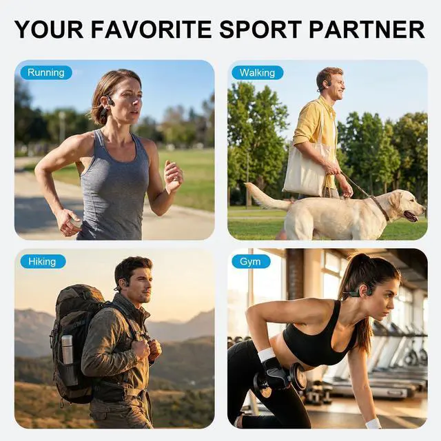 Alt view image 7 of 7 - Bone Conduction Headphones - Bluetooth 5.4 Open Ear Wireless Headset, 12Hr Battery Life, IPX5 Waterproof - for Sports, Running, Hiking, Cycling - Includes Earplugs