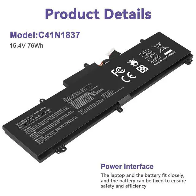 Alt view image 3 of 7 - C41N1837 Laptop Battery for ASUS ROG Zephyrus G15 GA501I GA502 GA502D GA502DU GA502GU GA502IV GU502 GU502DU GX502GW GX532GV GU532GW GU502LU GU502LW GU502LV GX502LXS GX502GV GX502GW 0B200-03380100