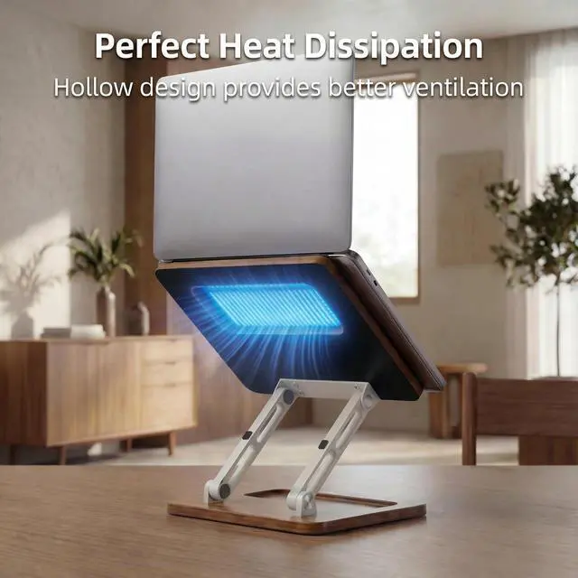 Alt view image 3 of 7 - Adjustable Laptop Desk Stand Wood with Storage Slot | Ergonomic Foldable Computer Riser Ventilated Cooling Design, Fit all 10-17 Inch Laptops & Tablets