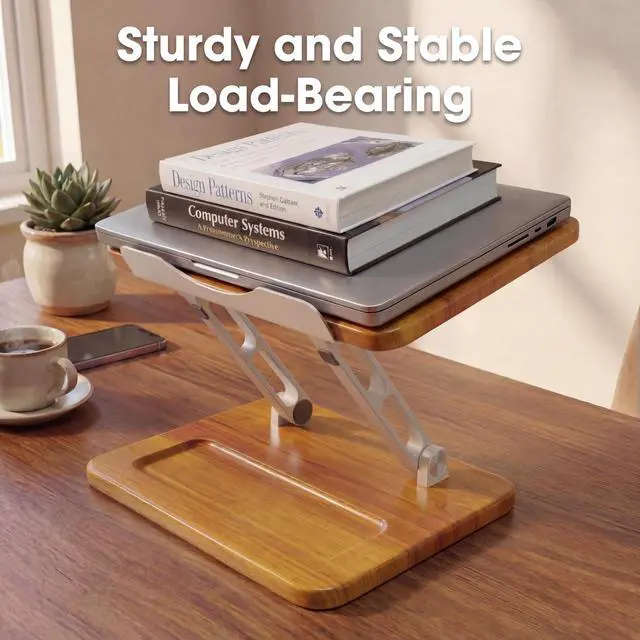 Alt view image 4 of 7 - Adjustable Laptop Desk Stand Wood with Storage Slot | Ergonomic Foldable Computer Riser Ventilated Cooling Design, Fit all 10-17 Inch Laptops & Tablets