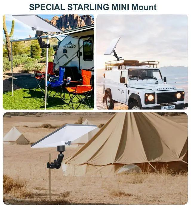 Alt view image 2 of 7 - Mount Kit for Starlink Mini, Universally Adjustable Angle Clamp Mount, Pole Clamp for RV/Pole/Yacht/Camper, Compatible New and Old Version Pipe Adapter