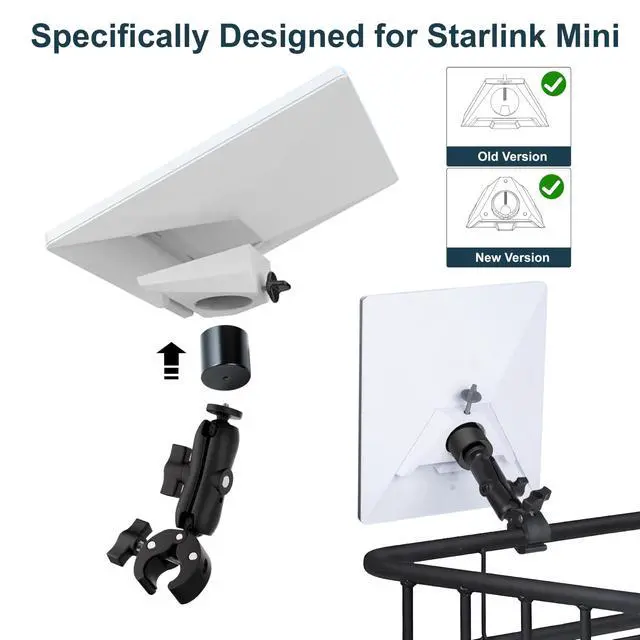 Alt view image 3 of 7 - Mount Kit for Starlink Mini, Universally Adjustable Angle Clamp Mount, Pole Clamp for RV/Pole/Yacht/Camper, Compatible New and Old Version Pipe Adapter