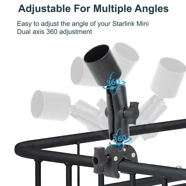 Alt view image 4 of 7 - Mount Kit for Starlink Mini, Universally Adjustable Angle Clamp Mount, Pole Clamp for RV/Pole/Yacht/Camper, Compatible New and Old Version Pipe Adapter