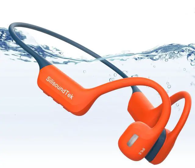 Main image of IP68 Bone Conduction Headphones,Waterproof Swimming Headphones Bluetooth 6.0,Liquid Silicone Wireless Open Ear Headphones, Built-in 32GB MP3 Player Underwater Headphone for Running(Orange-gray)