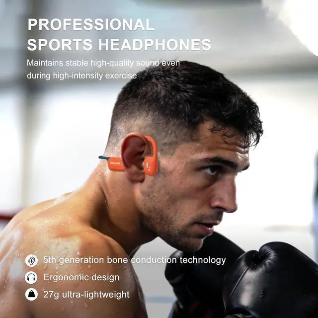 Alt view image 7 of 7 - IP68 Bone Conduction Headphones,Waterproof Swimming Headphones Bluetooth 6.0,Liquid Silicone Wireless Open Ear Headphones, Built-in 32GB MP3 Player Underwater Headphone for Running(Orange-gray)