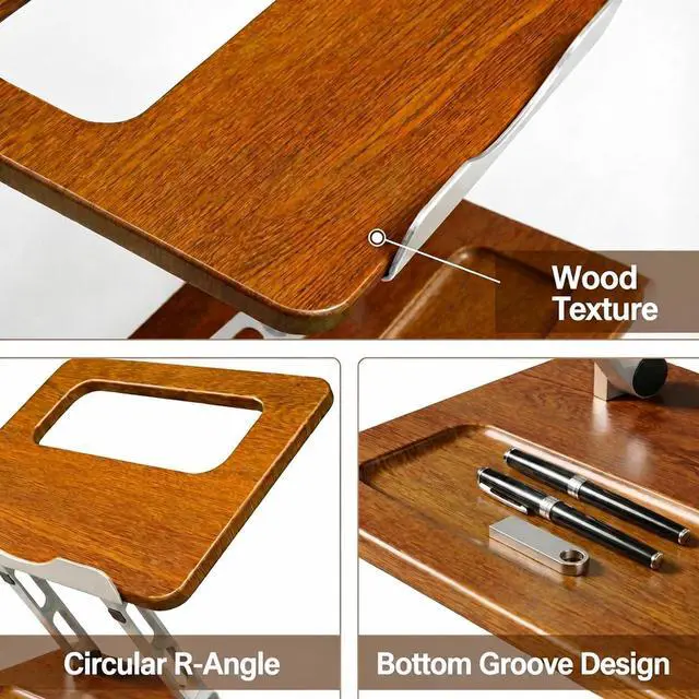 Alt view image 6 of 7 - Adjustable Laptop Desk Stand Wood with Storage Slot | Ergonomic Foldable Computer Riser Ventilated Cooling Design, Fit all 10-17 Inch Laptops & Tablets